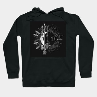 Crescent moon with arrows drawn in boho style. Mystical moon emblem isolated on black. Hoodie